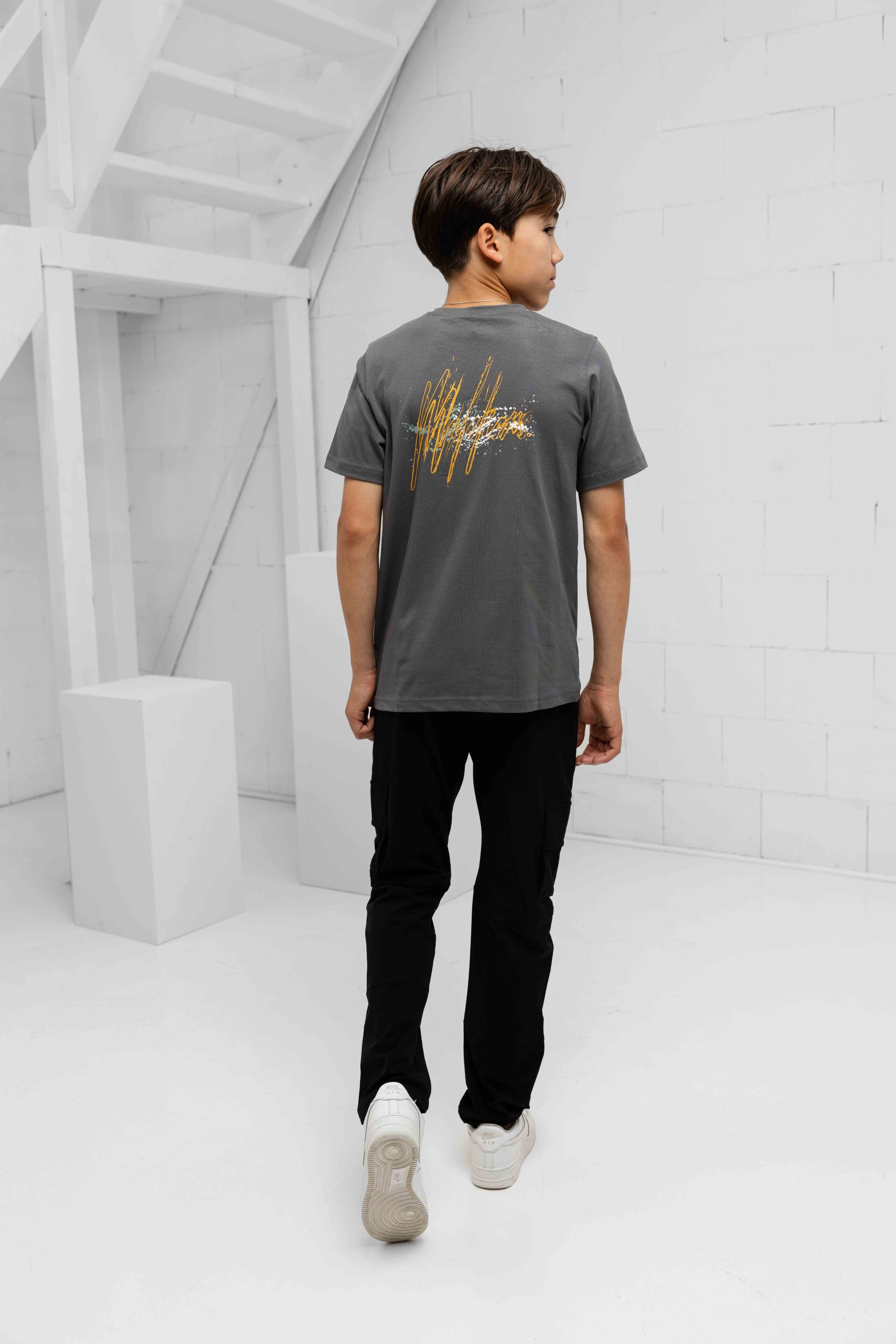 Malelions Splash T-Shirt Kids Donkergrijs/Oranje