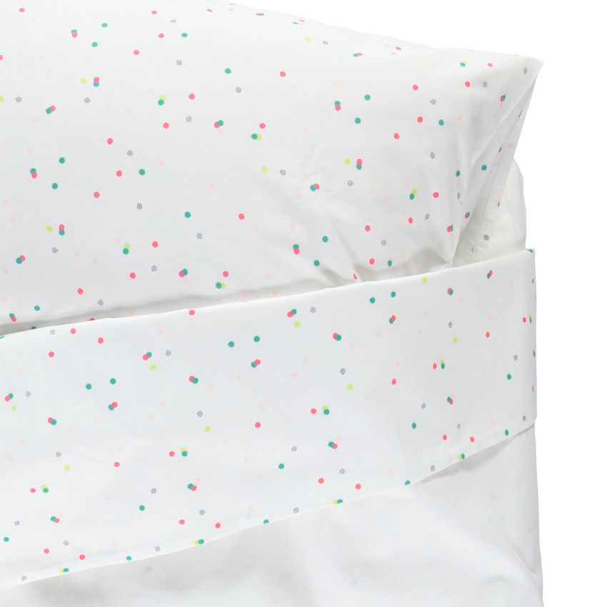 Set housse de couette et taie d'oreiller à pois et maisons printés - Ecru
