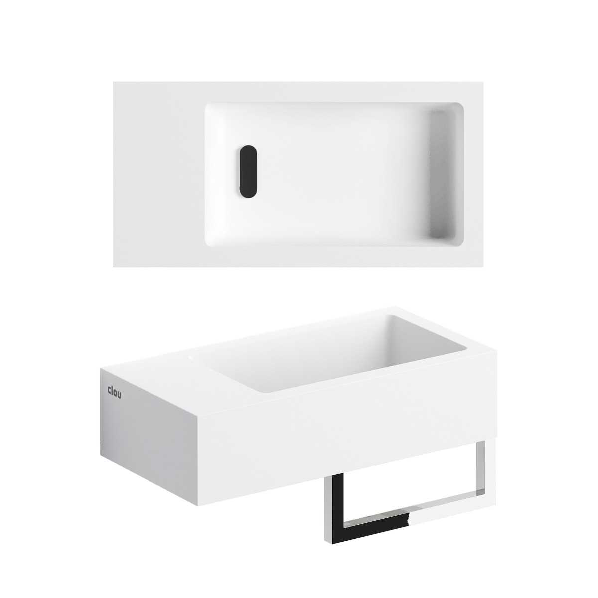 Clou Flush 3 fontein solid surface 36cm links met handdoekhouder wit mat