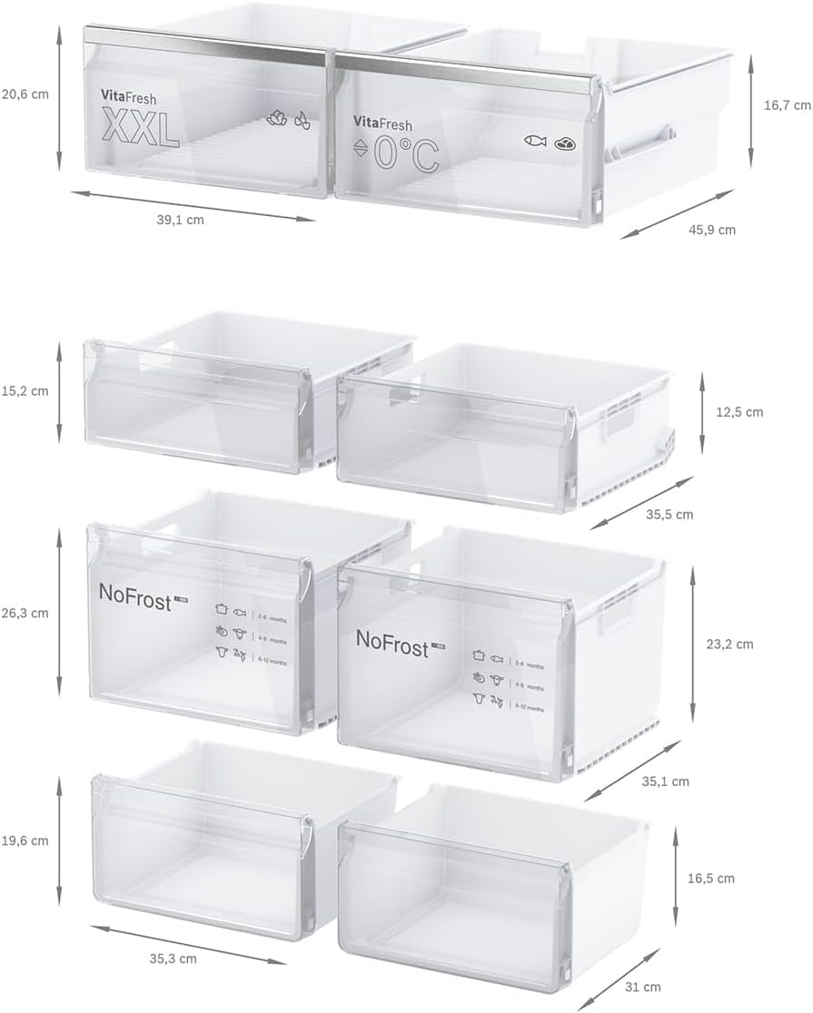 Bosch KFN96APEA Serie 4 Smarte Kühl-Gefrier-Kombination, 183x91cm, 405L Kühlen & 200L Gefrieren, VitaFresh pro 3x längere Frische, NoFrost nie wieder abtauen, LED-Beleuchtung gleichmäßige Ausleuchtung