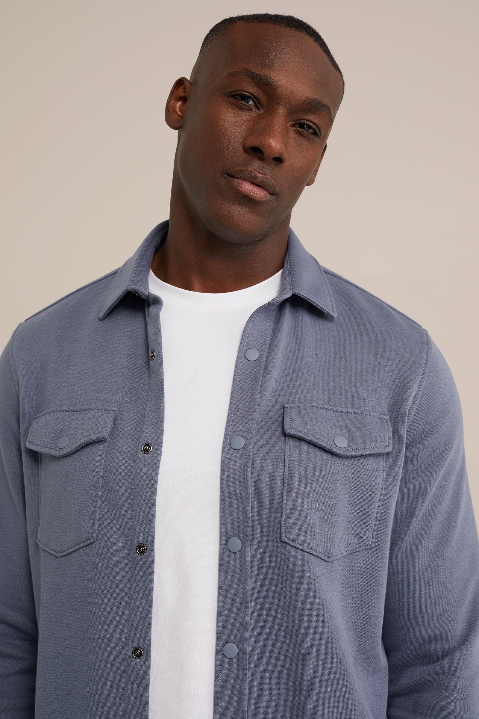 gebreid smart overshirt van katoenmix Fundamentals Grijsblauw