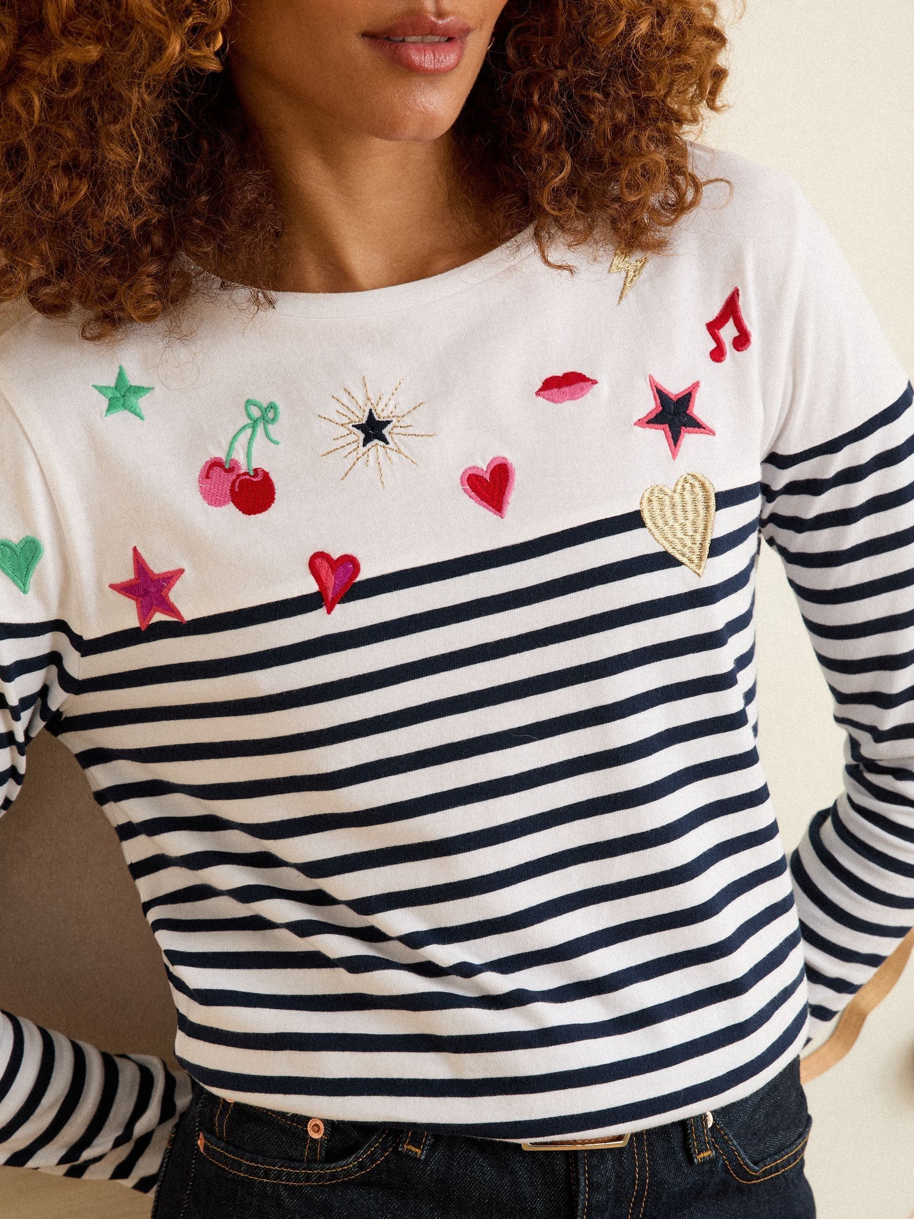 Love & Roses Stripe Embroidered Top