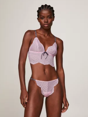 Calcinha fio dental Essential Lace com logo e alça
