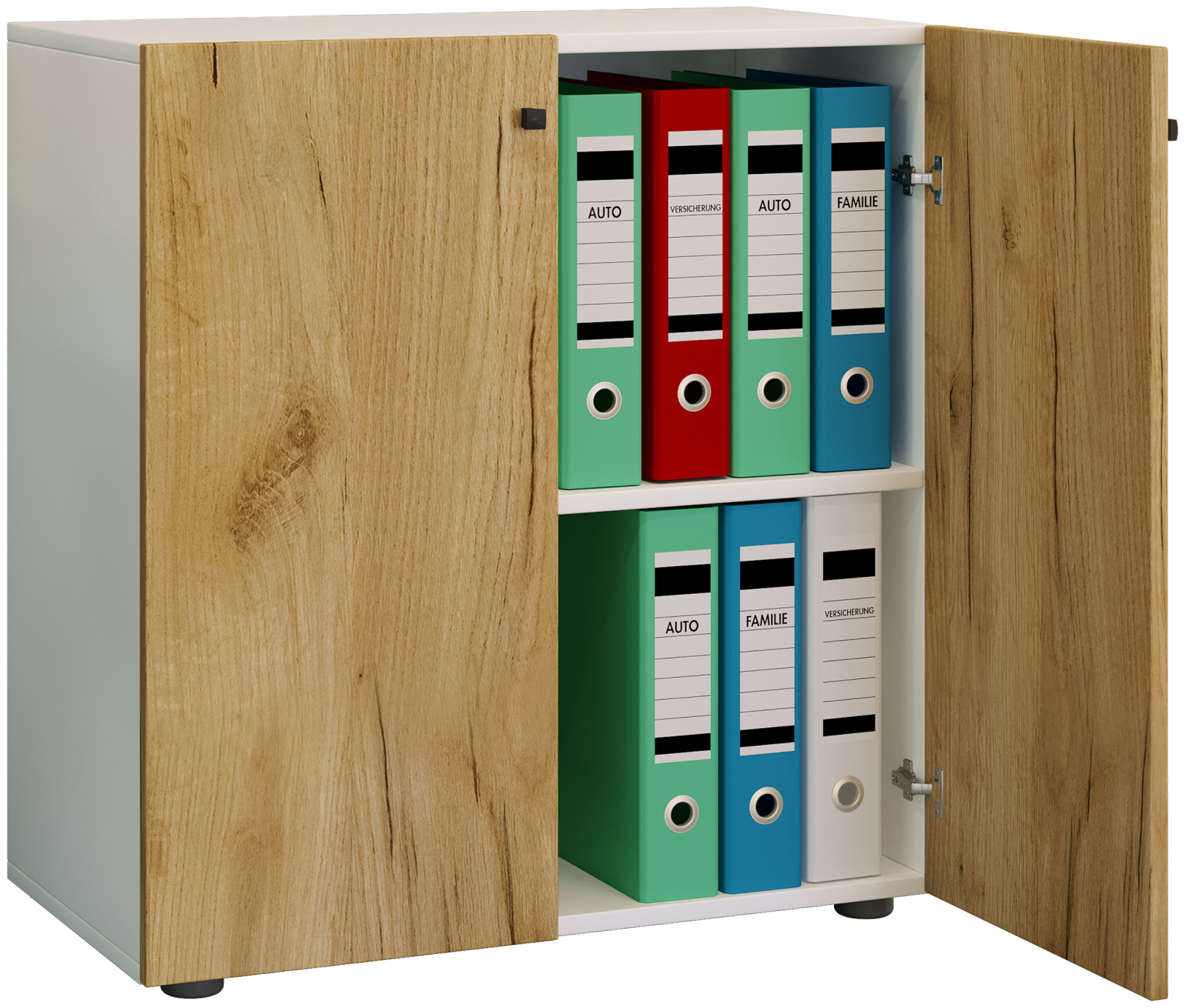 Büroschrank LONA L - Honig Eiche - weiß - mit Drehtüren - 74 cm hoch