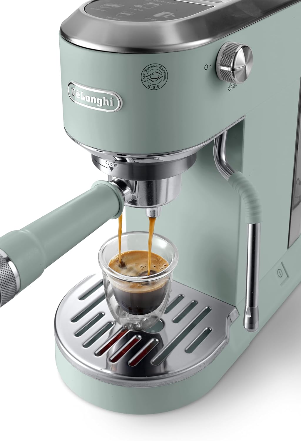 De'Longhi Dedica Duo - Perfetto Kompakte Siebträgermaschine Espressomaschine mit Soft-Touch-Icons, manuellem Milchaufschäumer für Espresso, Cappuccino und Cold Brew, 15cm breit, Grün (EC890.GR)