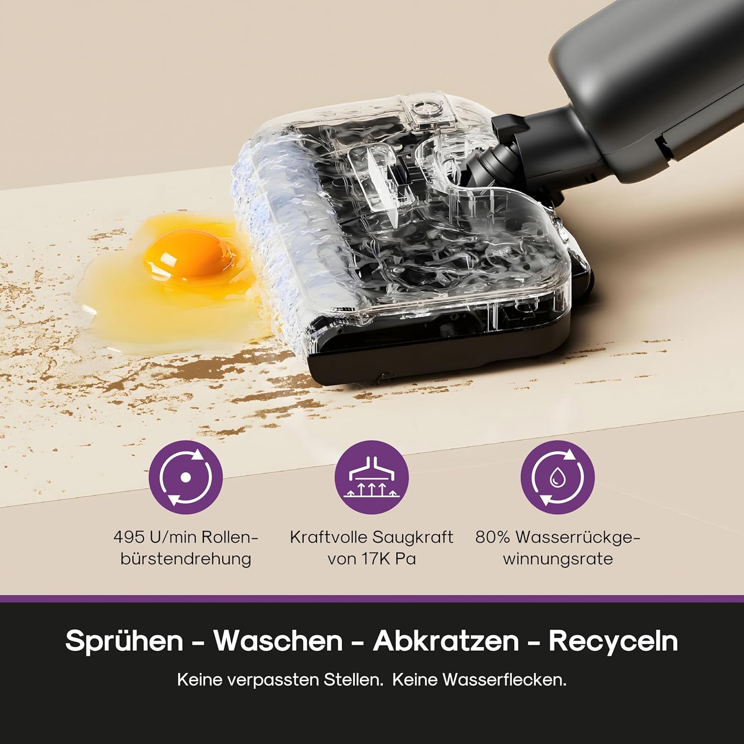 Eureka FloorShine 460 Nass Trockensauger Kabellos, 180° Flachdesign Wischsauger Saugwischer, 17000 Pa Akku Staubsauger mit Wischfunktion, 30min Laufzeit Reinigung unter tiefen Möbeln für HarteBoden