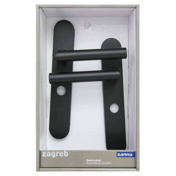 Gamma deurkruk set Zagreb ovaal schild vrij-bezet sluiting 63/8 mm zwart RVS
