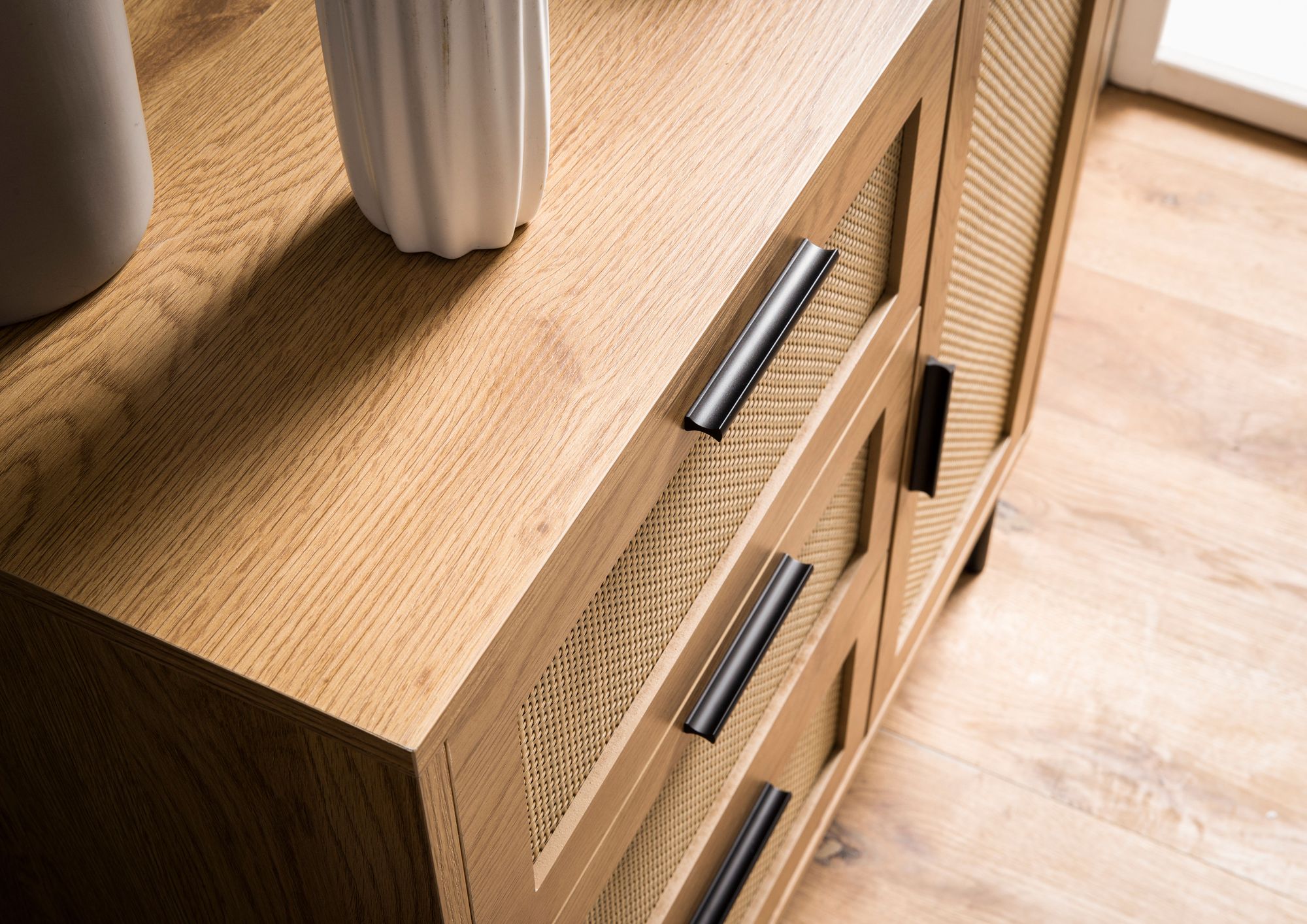 Kommode FineBuy Sideboard 80x82x36 cm Eiche Rattan Schubladenkommode Modern