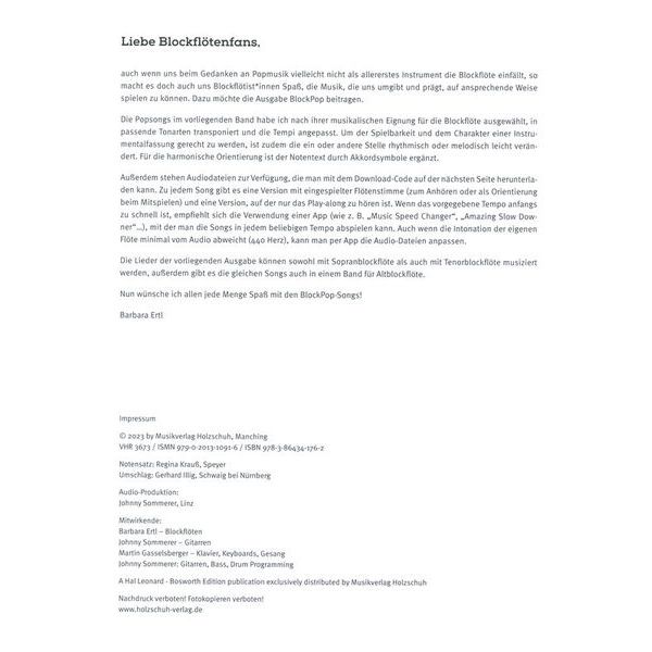 Holzschuh Verlag BlockPop Sopranblockflöte