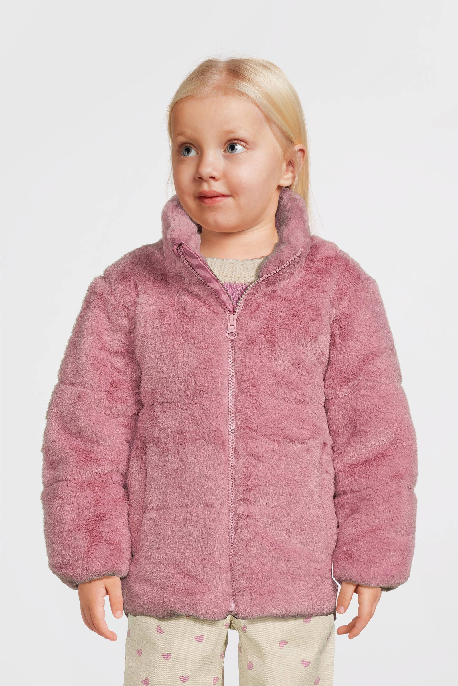 NAME IT gewatteerde imitatiebont winterjas NKFMILA roze