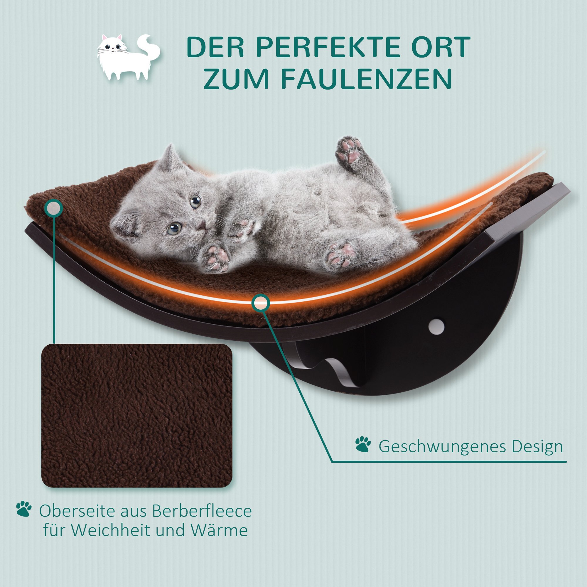 PawHut Katzenbett für Wandmontage 41L x 28B x 21H cm