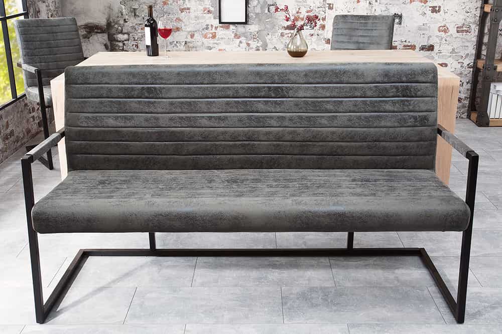 Industrial Freischwinger Bank LOFT 160cm vintage grau mit Armlehne