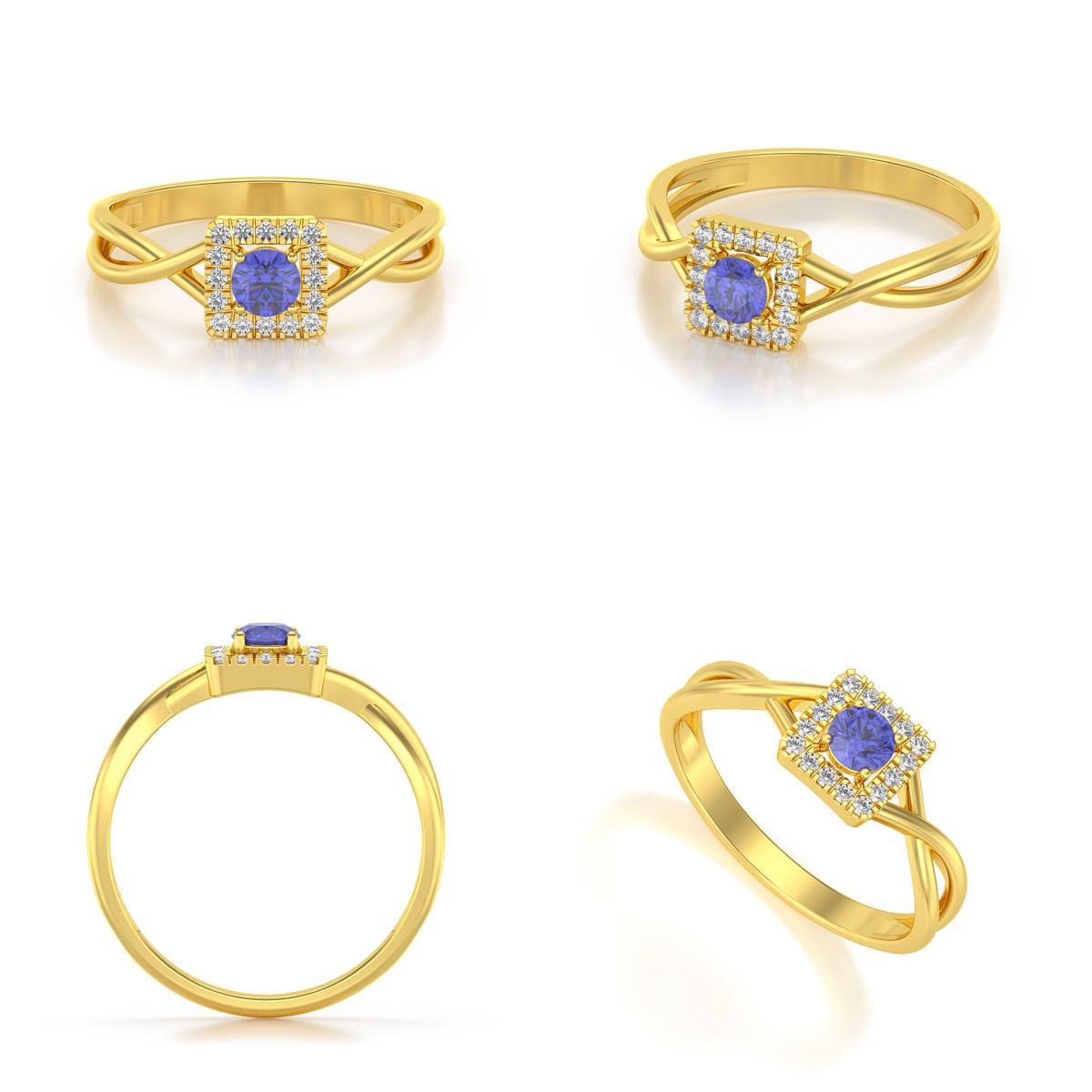 Bague ADEN Or 585 Jaune Tanzanite et diamants 2.154grs