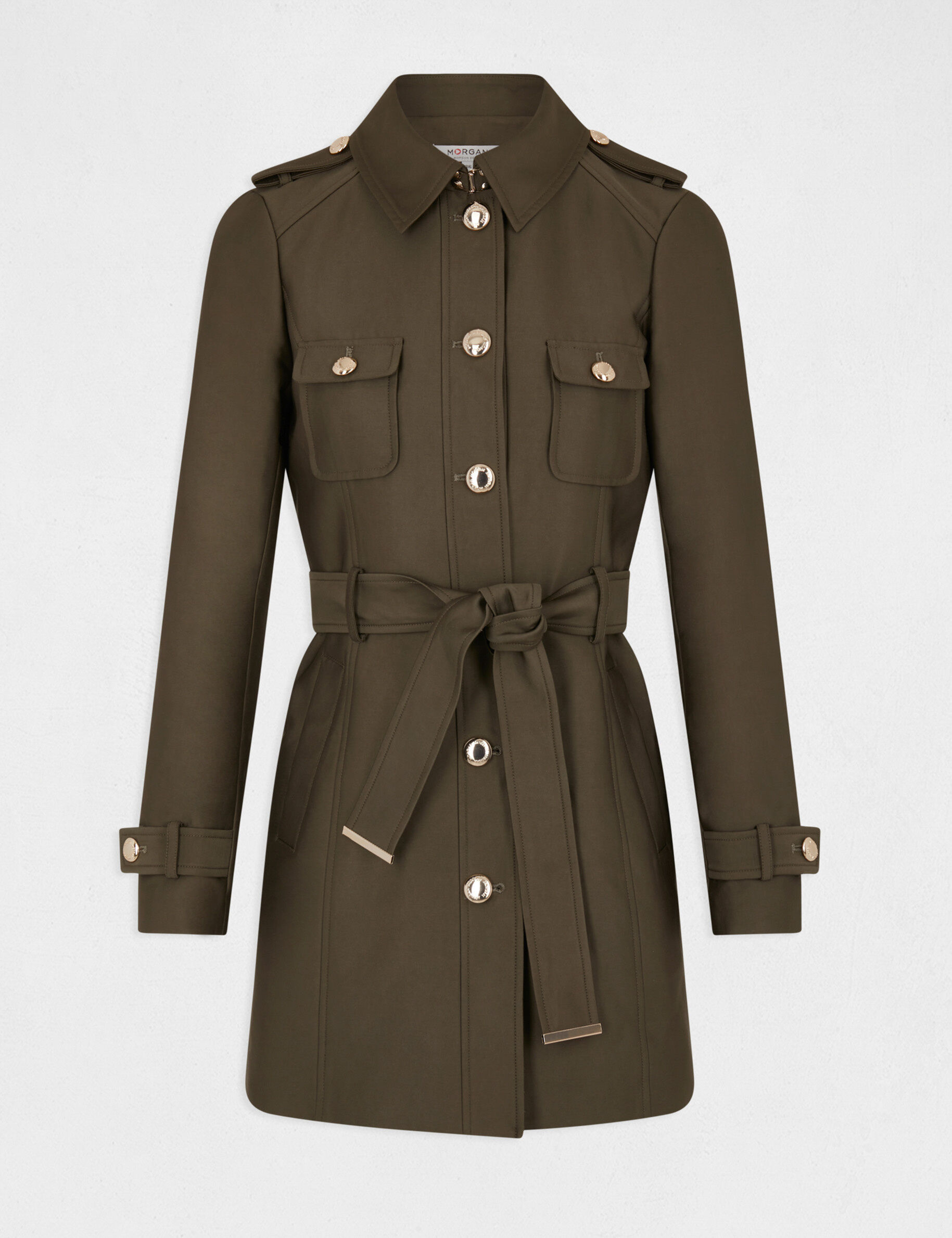 Trench droit ceinturé vert kaki femme - vert_kaki