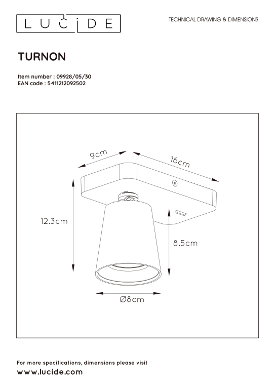 Lucide Turnon wandlamp zwart