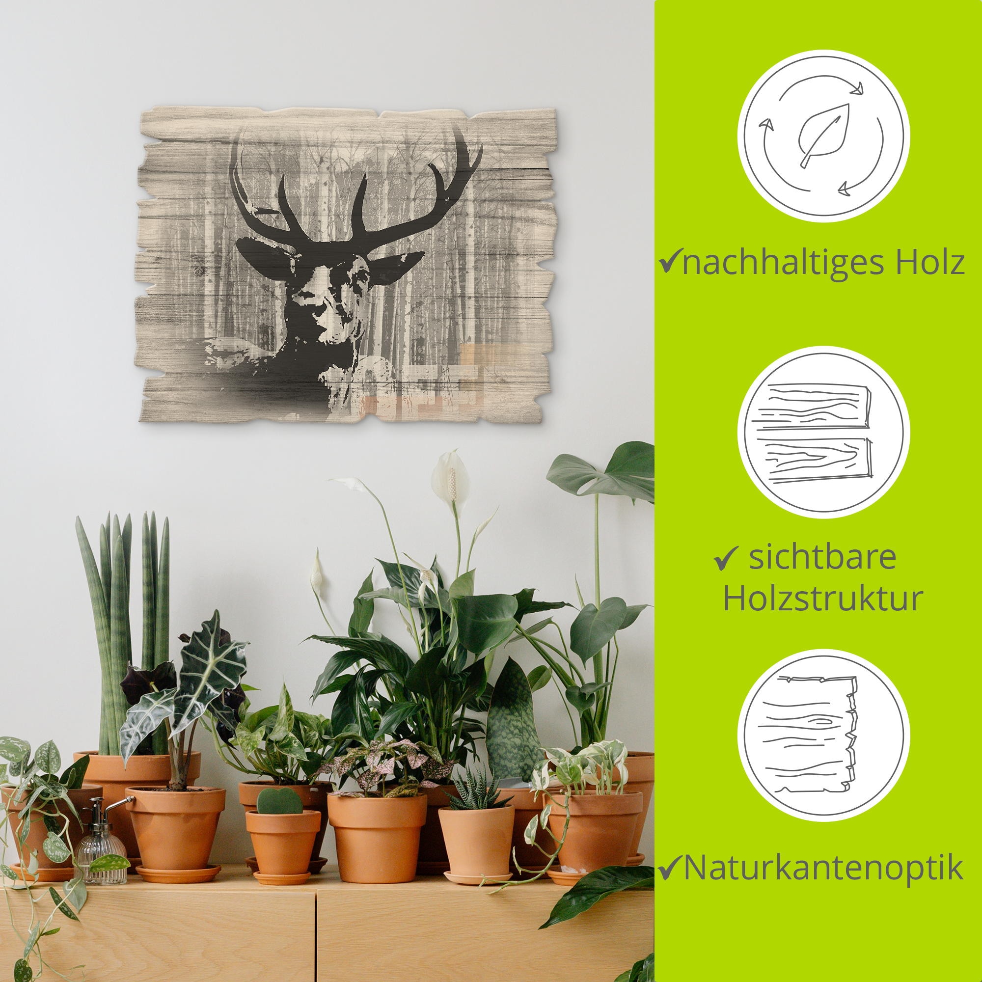 Artland Holzbild »Hirsch Collage« Wildtiere 1 Stk. tlg.