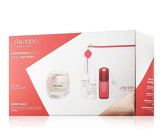 Shiseido Benefiance Set mit Wrinkle Smoothing Cream Enriched 50ml-2ml-10ml-5ml-7ml