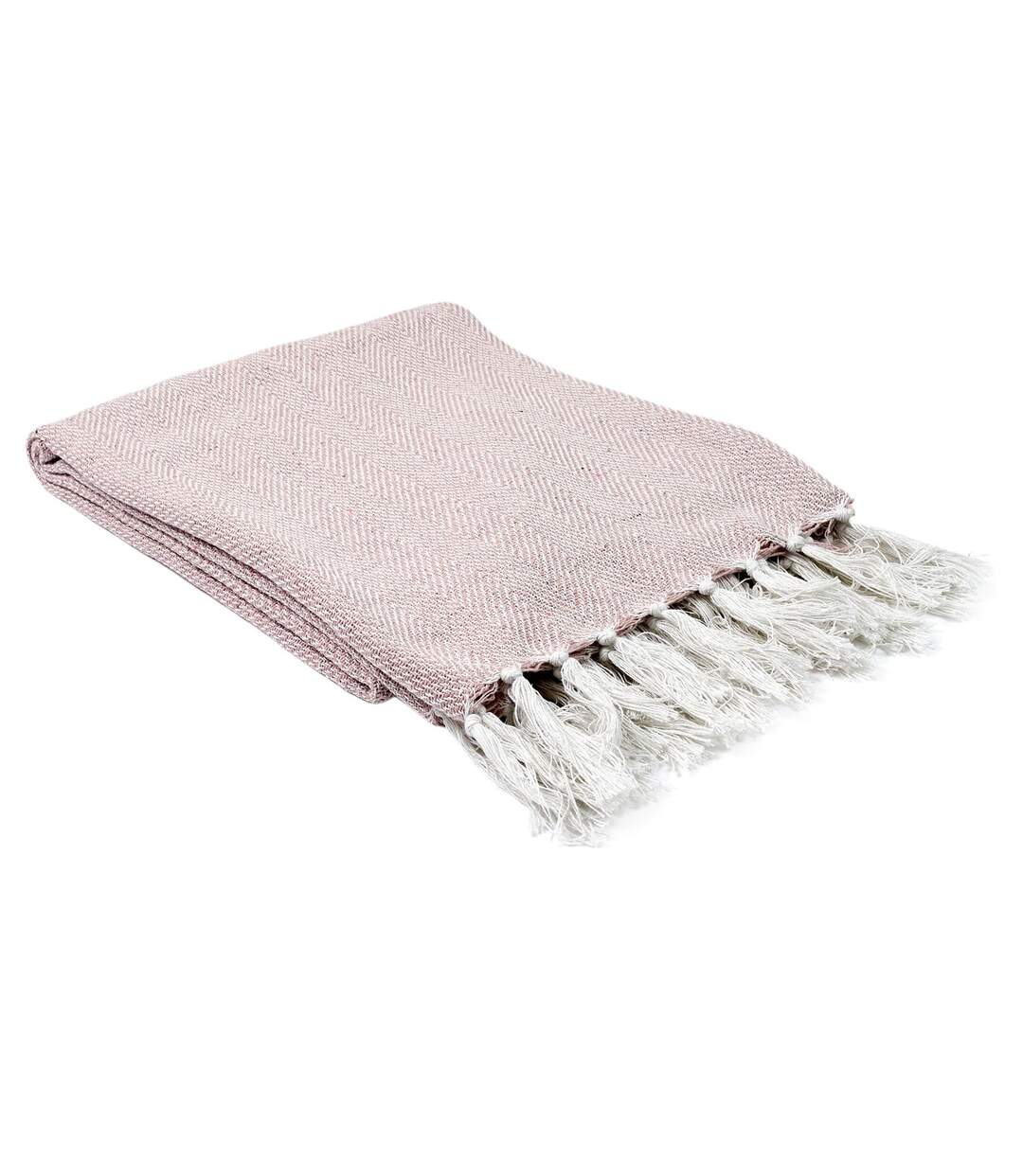 Plaid imprimé géométrique avec franges nouées - 125x150cm - Rose