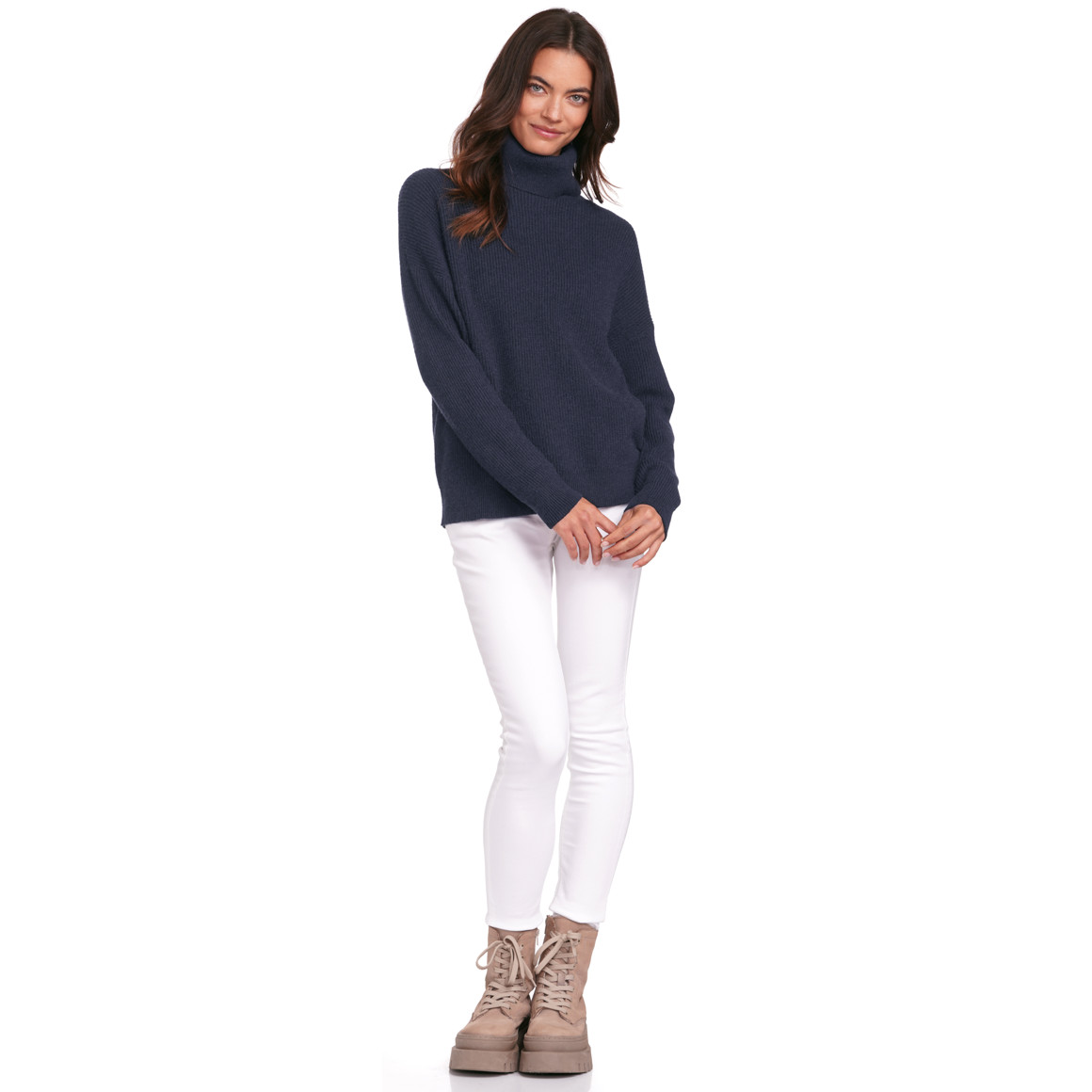 Gina Damen Strickpullover mit Rollkragen dunkelblau