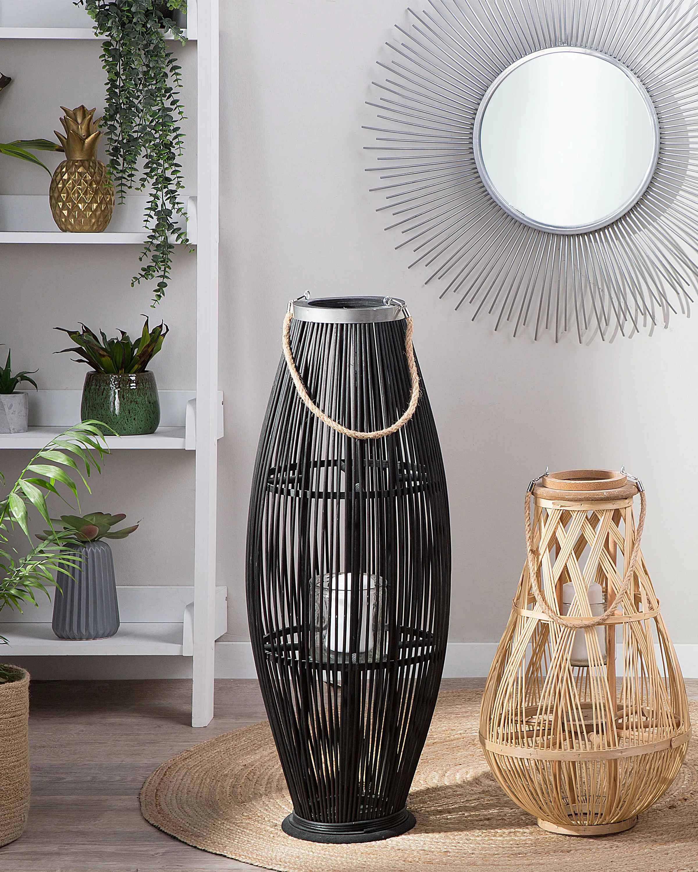 Lantaarn TAHITI Bamboehout 84 cm Zwart