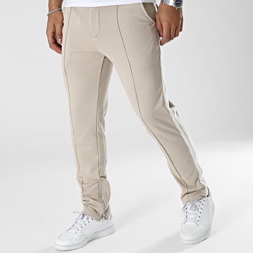 Pantalon Jogging A Bandes Beige