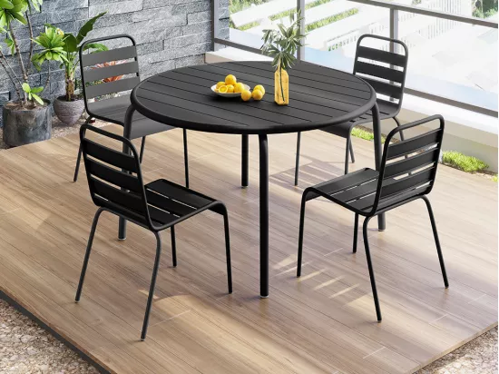 Table de jardin ronde D.110 cm en métal - Noir - MIRMANDE de MYLIA