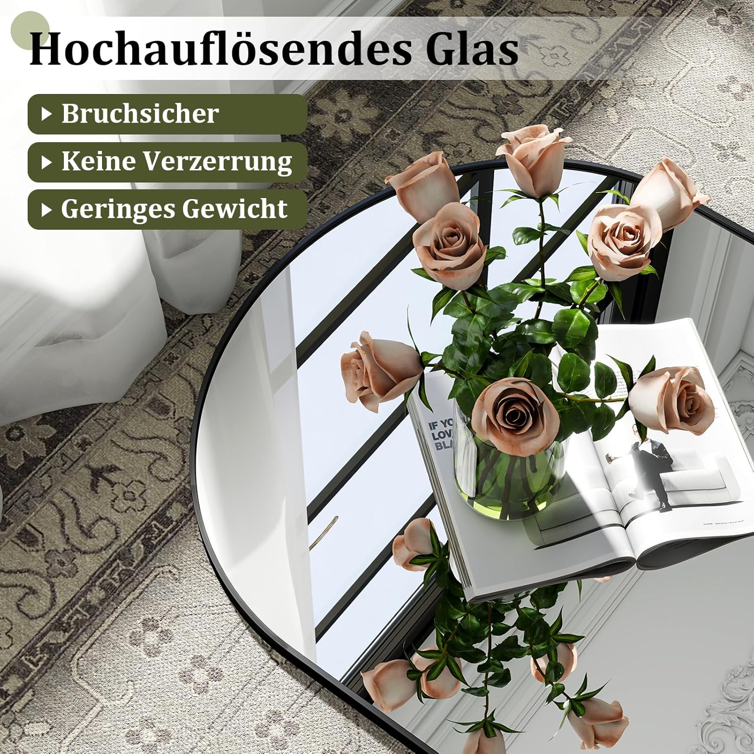 BEAUTYPEAK 181x63 cm Großer Bogen Ganzkörperspiegel, Gewölbter Standspiegel hängend oder lehnend an die Wand, groß Bodenspiegel mit Ständer für Schlafzimmer, Wohnzimmer oder Ankleidezimmer, Schwarz