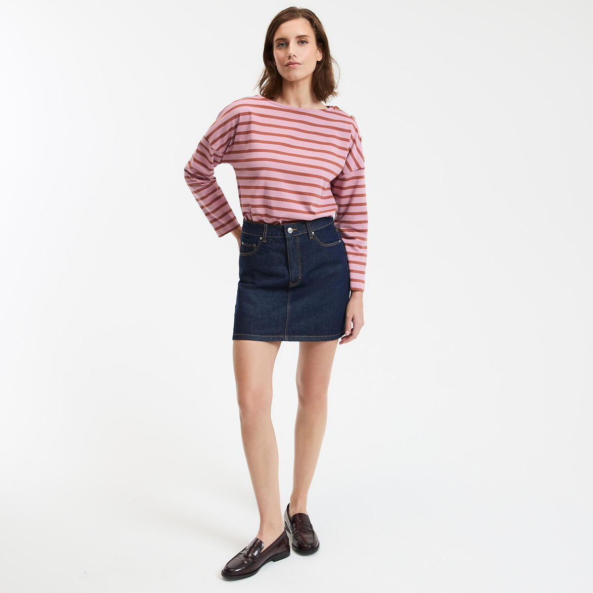 COLEÇÕES LA REDOUTE<br>Camisa azul marinho com volume solto, Signature AIMIE