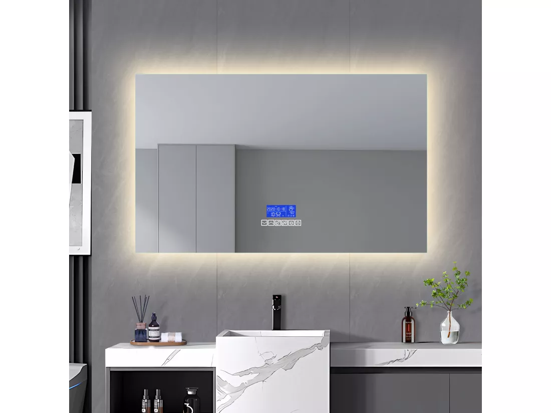 Miroir Salle de Bain avec Éclairage - 120 x 60 cm - Miroir LED Salle de Bain - avec Tactile, Anti-buée, Bluetooth, Horloge, Température, Dimmable
