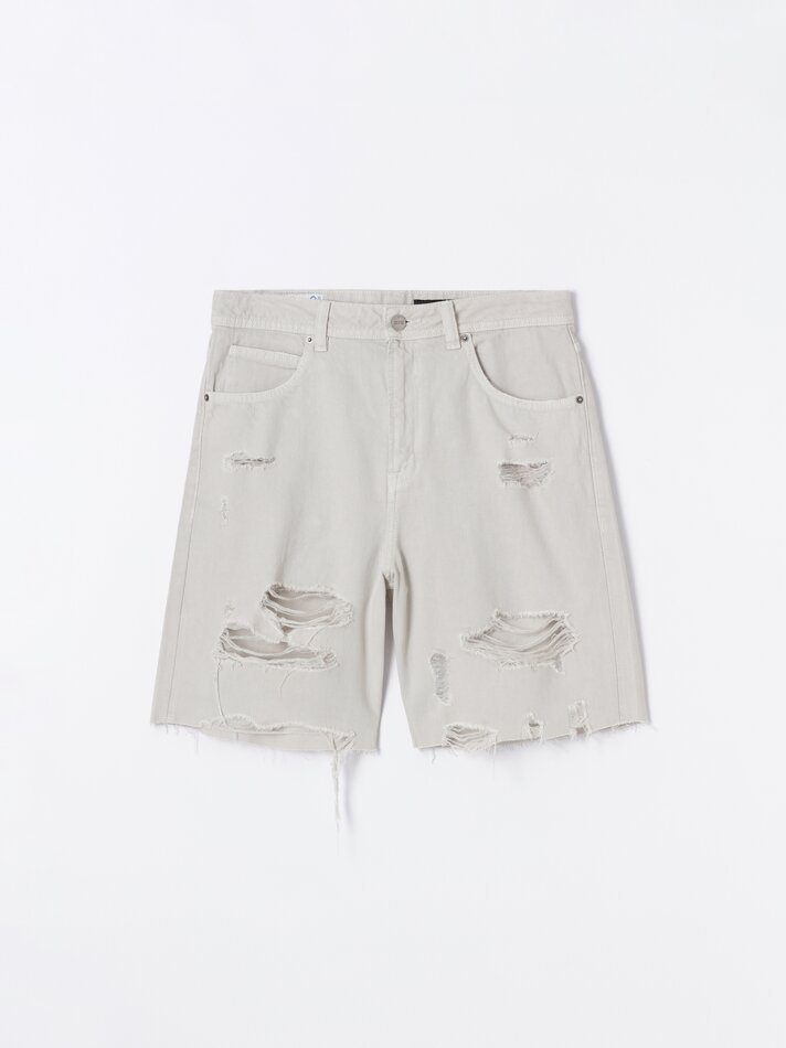 Shorts jeans de corte reto - Cinza claro