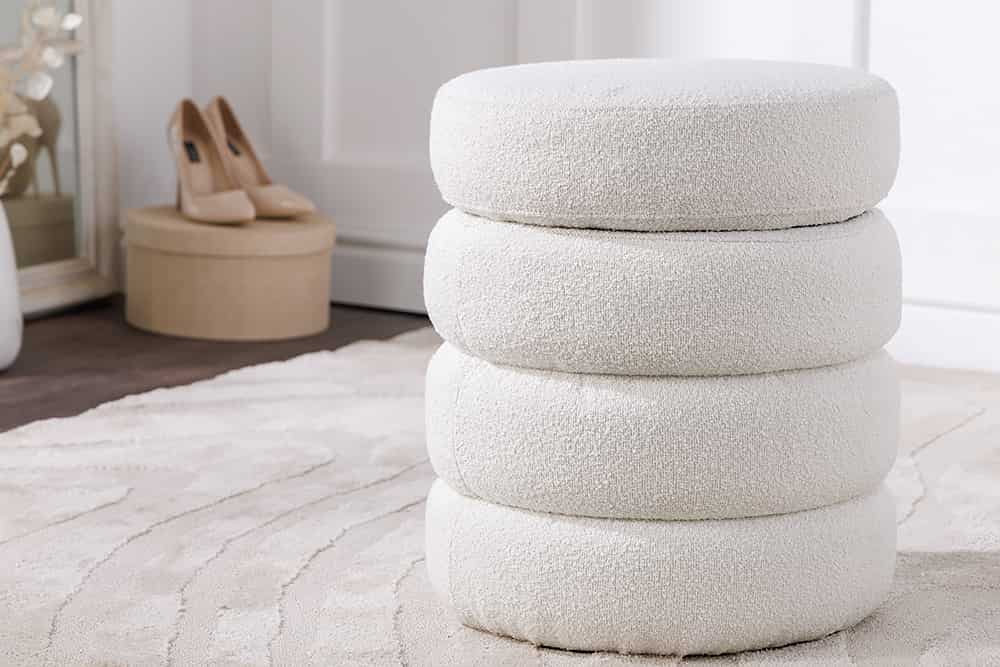 Runder Hocker VOGUE 50cm creme weiß Bouclé Polsterhocker mit Stauraum