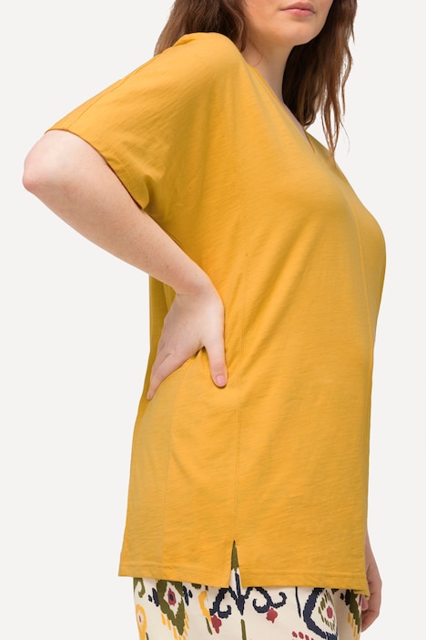 T-Shirt, Ziernähte, V-Ausschnitt, Halbarm, Biobaumwolle