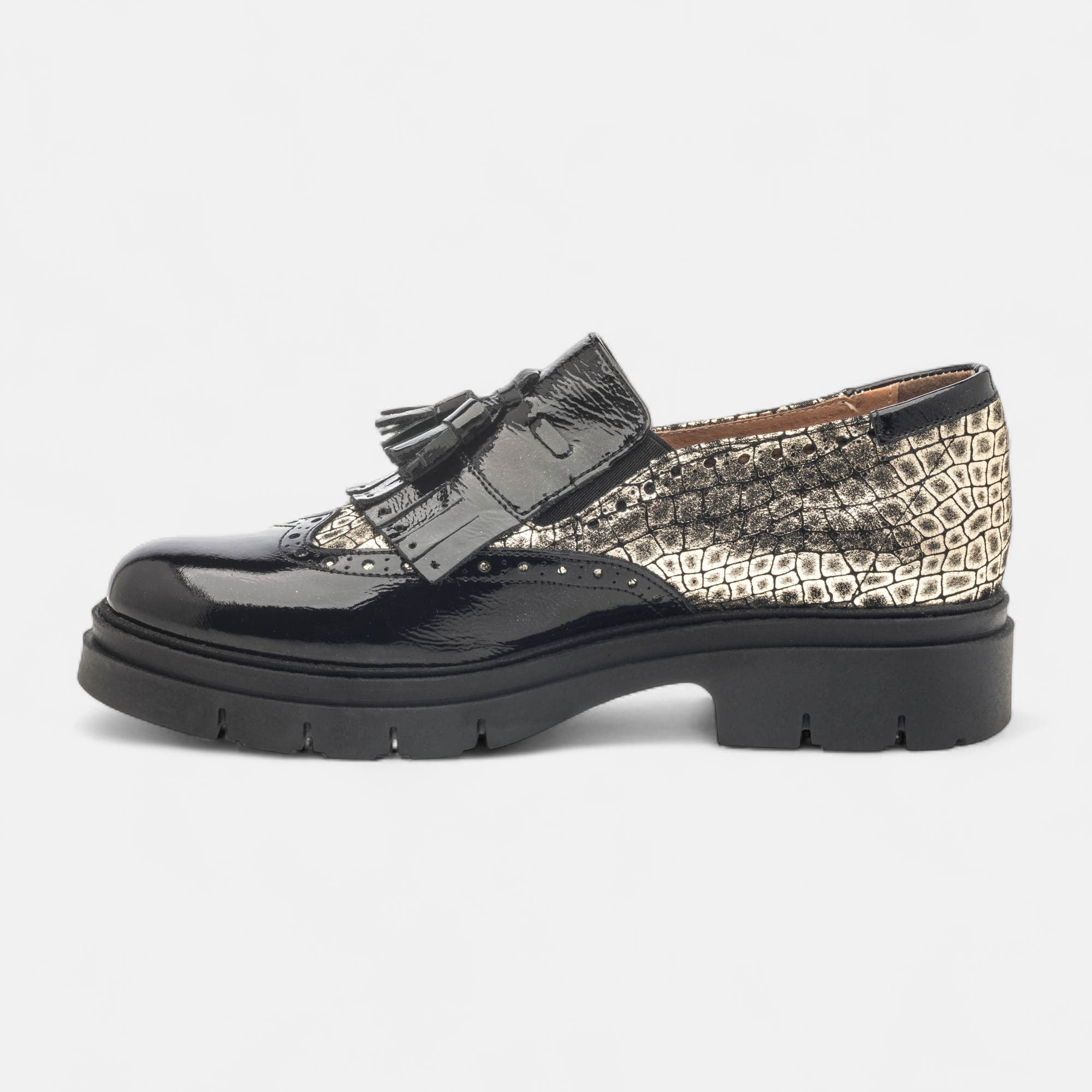 Mocassins Femme en cuir noir vernis