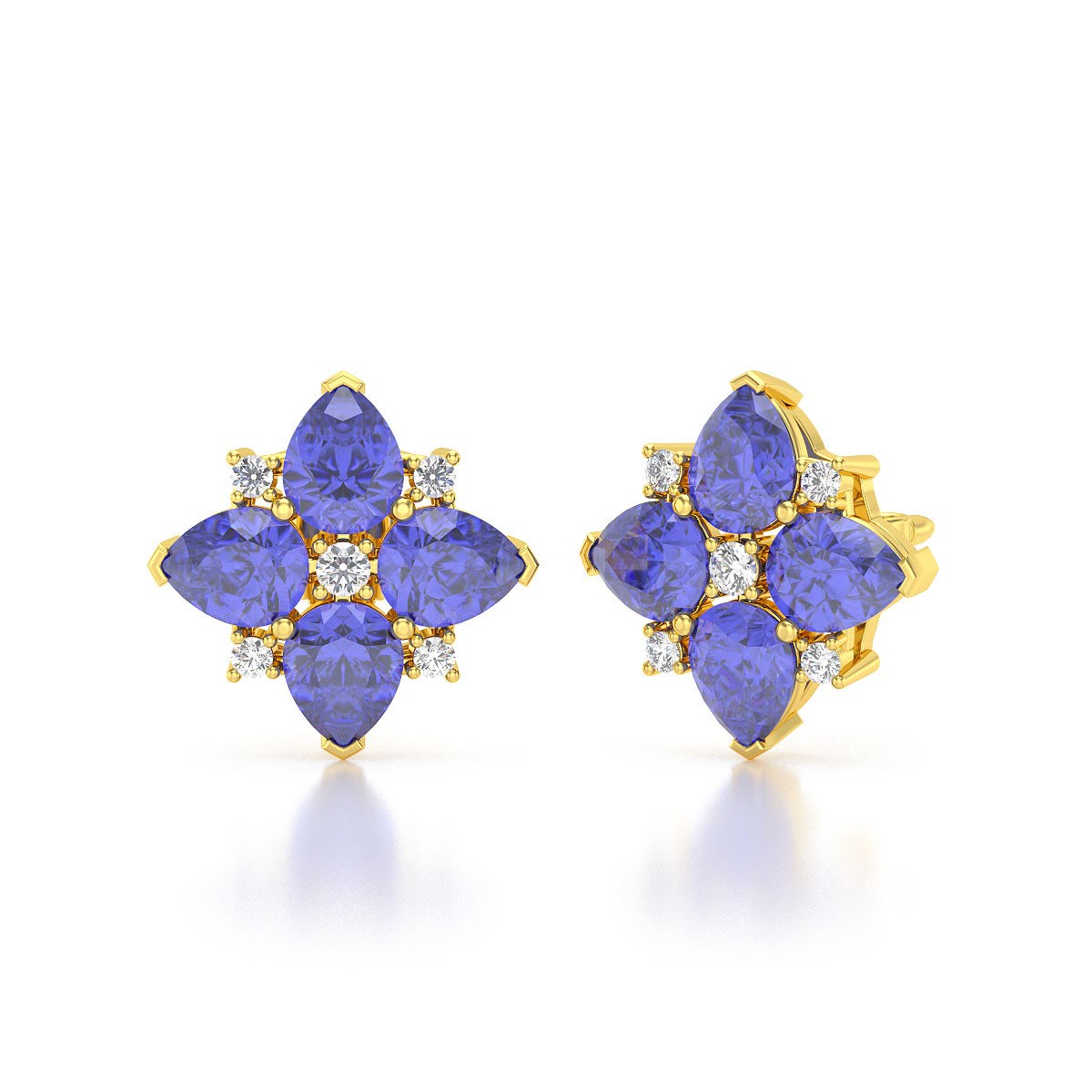 Boucles d'oreilles ADEN Or 585 Jaune Tanzanite et Diamant 2.100grs
