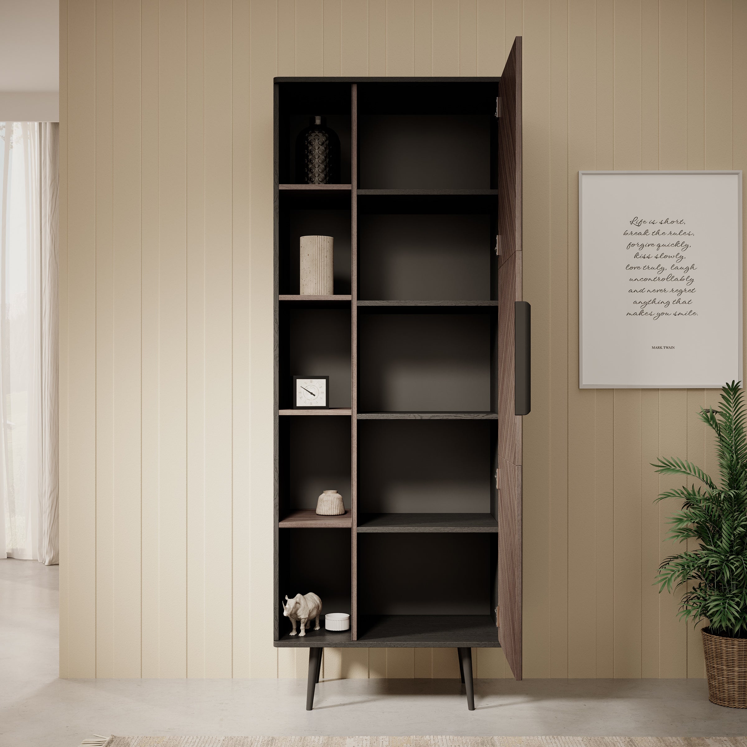 Pedro - Boekenkast - Donker eiken/zwart eiken - 70x41x190 cm