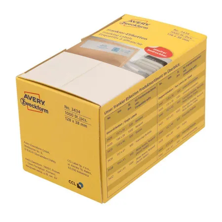 Avery Zweckform 3434 Frankier-Etiketten 128 x 38 mm, 1 Pack/1.000 Etiketten, weiß
