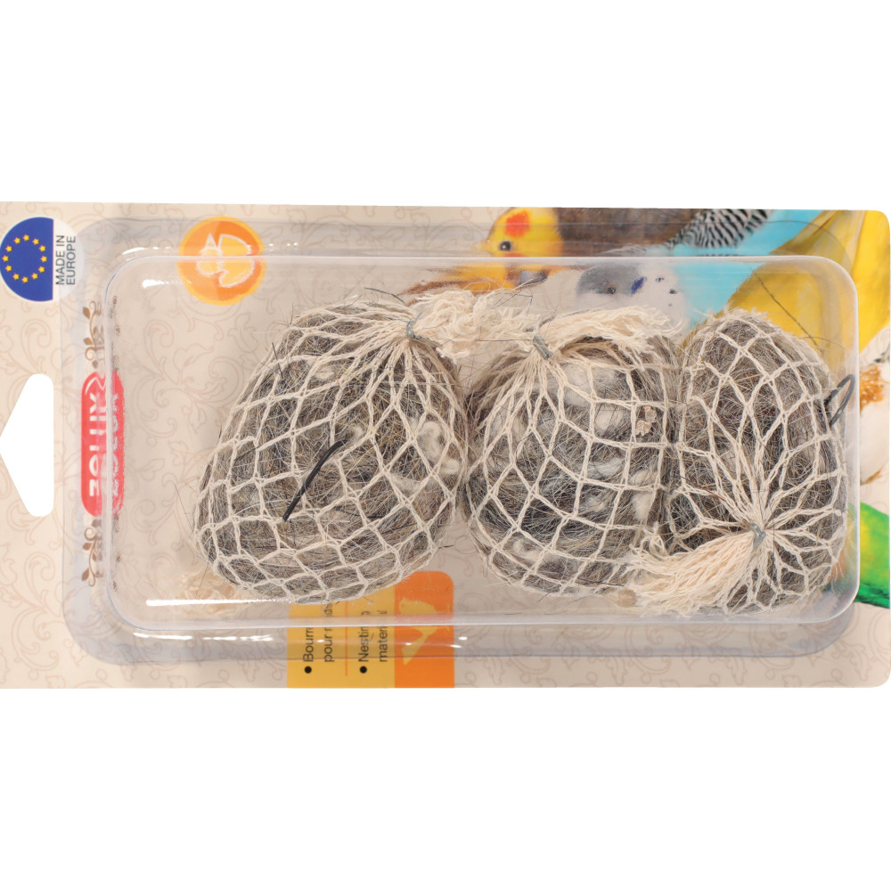 3 bourres de nids sous filet 19 g pour oiseaux