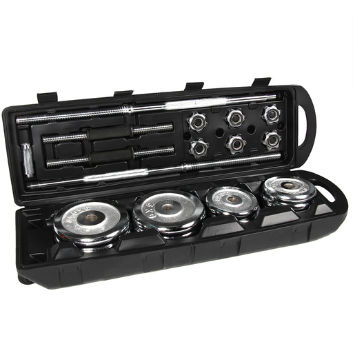 Conjunto de halteres de 50 kg e barras cromadas de Ø 25 mm