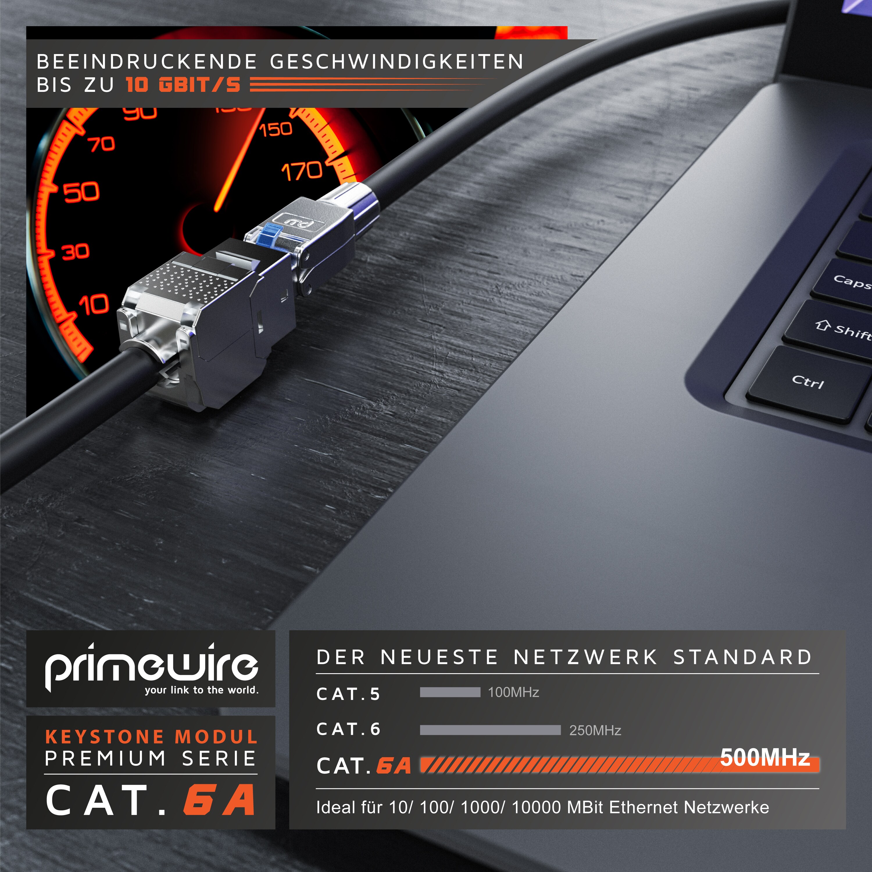 Primewire CAT.6a Keystone Modul für Ethernet LAN Kabel - RJ45 Buchse - feldkonfektionierbar - Keystone Jack - 500 Mhz - bis zu 10000 Mbit/s