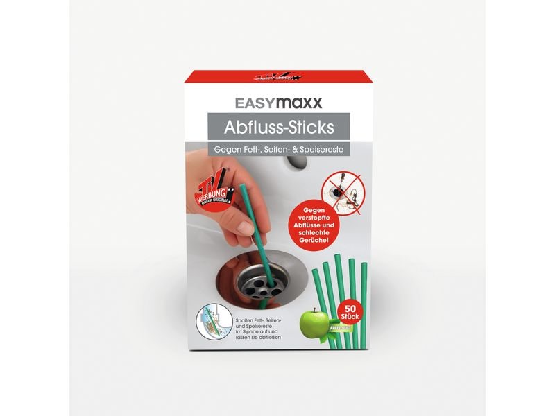 EASYmaxx Abflussreiniger Sticks Apfelduft 50 Stück Nie wieder verstopfte Abflüsse und schlechte Gerüche