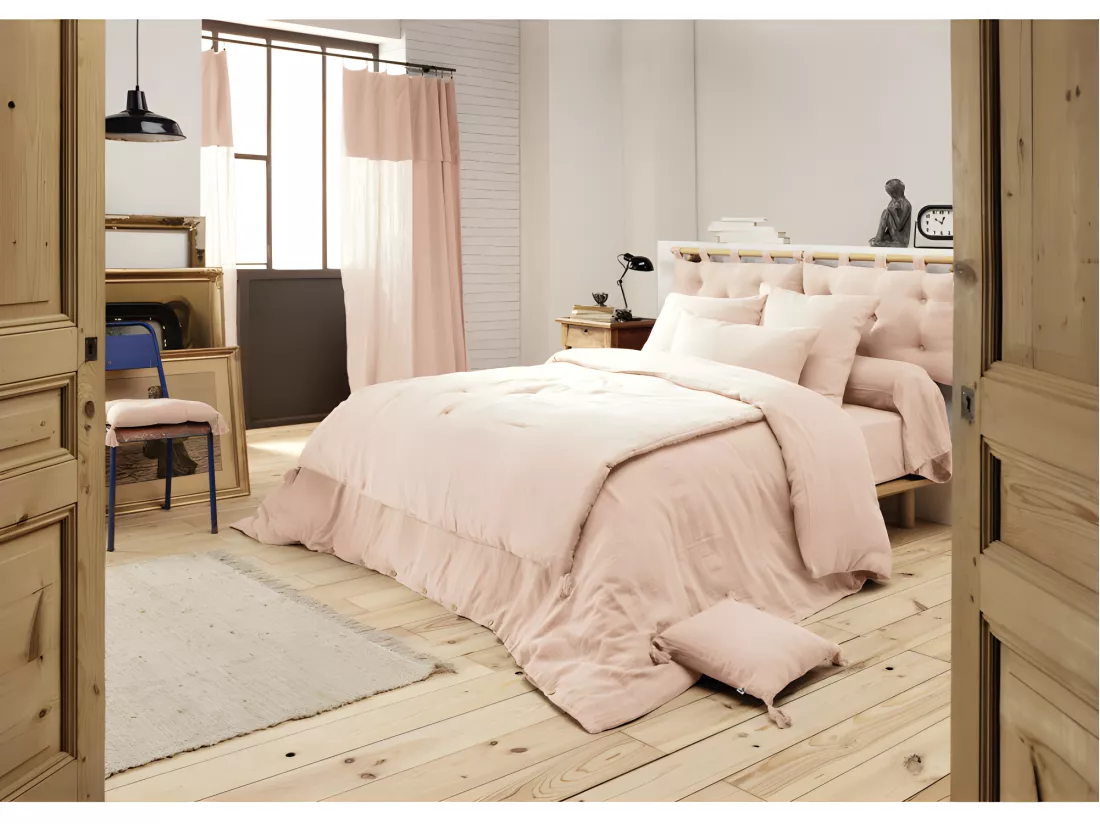 Housse de couette gaze de coton double 240 x 260 cm rose - PEPA 4
