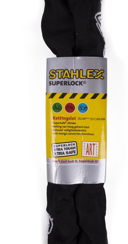 Stahlex Kettingslot - gehard staal - 10 mm dik - 120 cm lang - zwart