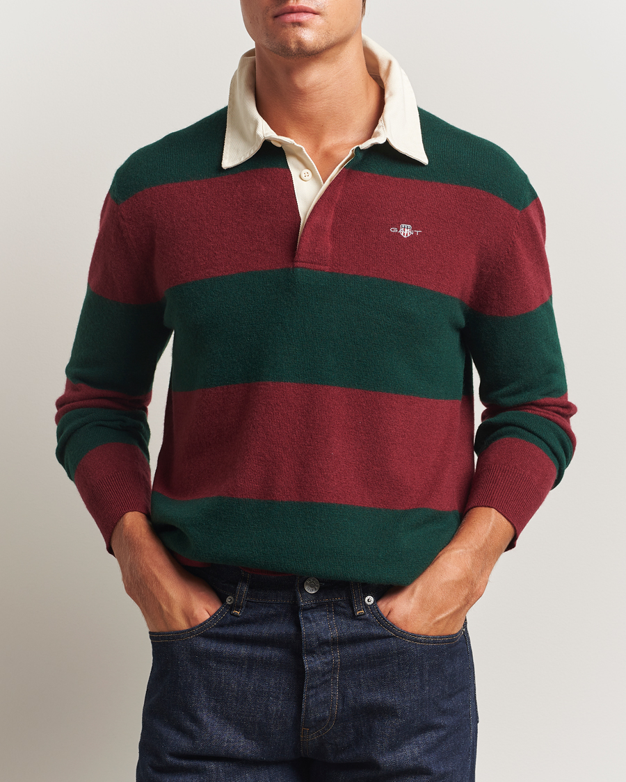 GANT Extra Fine Lambswool Striped Knitted Rugger Tartan Green