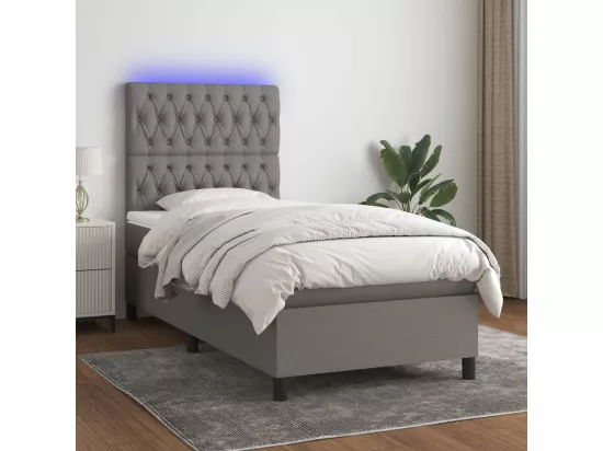Sommier tapissier avec matelas et LED Gris foncé 90x190cm Tissu