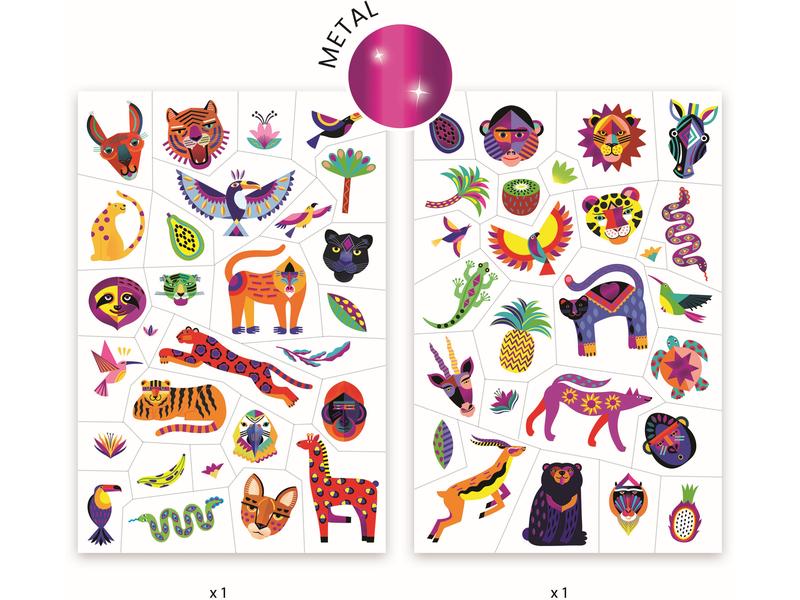 DJECO Tattoo Set Schönheit Klebetattoos zum Thema Wildtiere