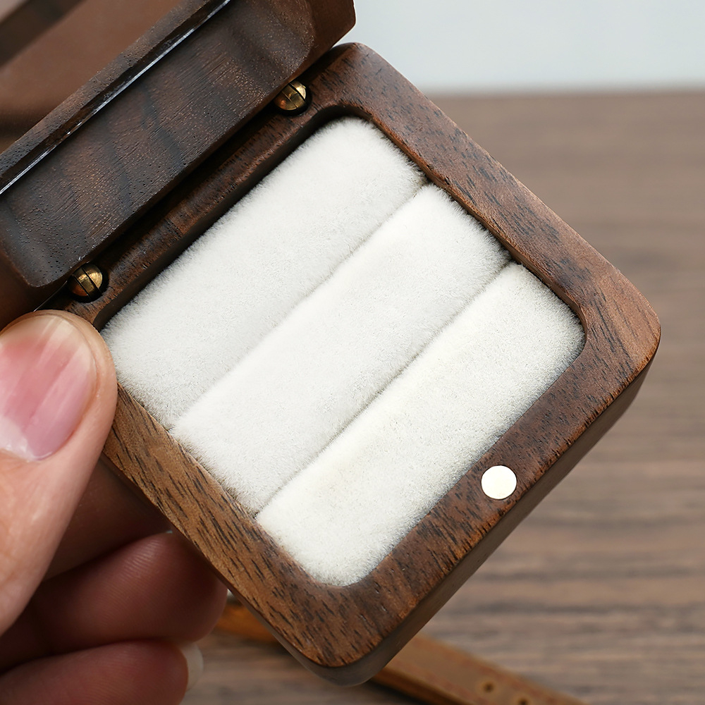 (55x55x40mm) Quadrat Ringschatulle Holz Schmuck Organizer Box für 2 Ringe - Braun / Weiss