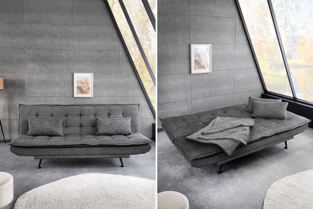 Modernes Schlafsofa JAZZ 190cm grau Strukturstoff 3-Sitzer Couch