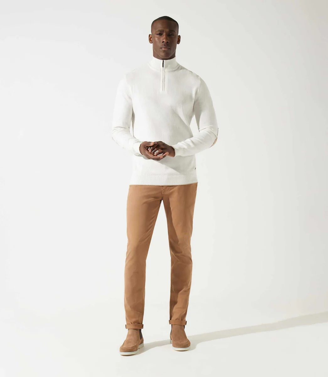 Pull col zippé camionneur écru