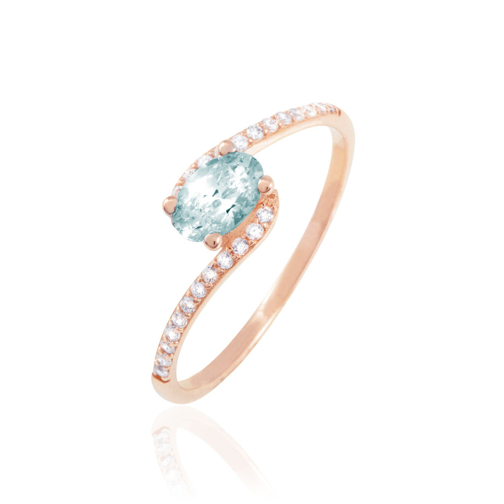 Bague Loriane Or Rose Aigue Marine Et Oxyde De Zirconium