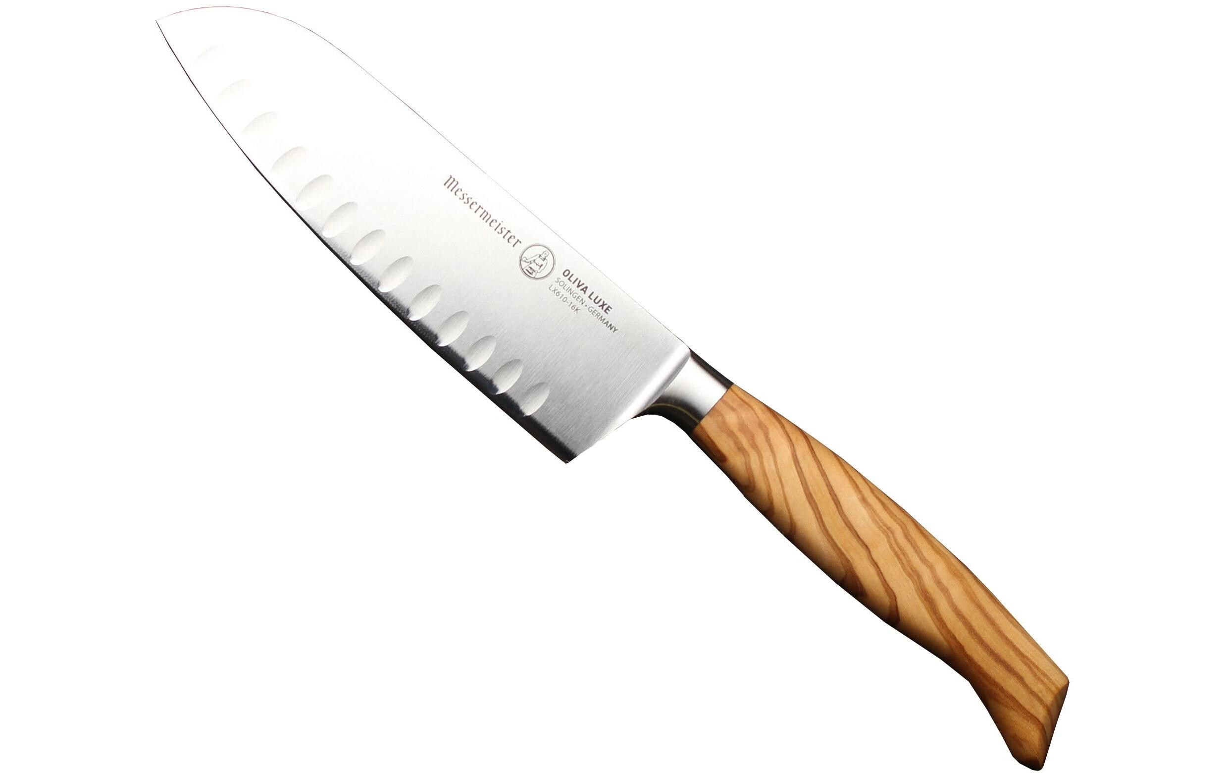 Santokumesser Oliva Luxe 16.5 cm, Nature/Silber<br>Japanisches Kochmesser mit Kullenschliff